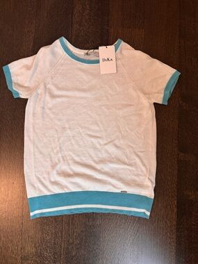 White & Turquoise Trim Kids Short Sleeve Top